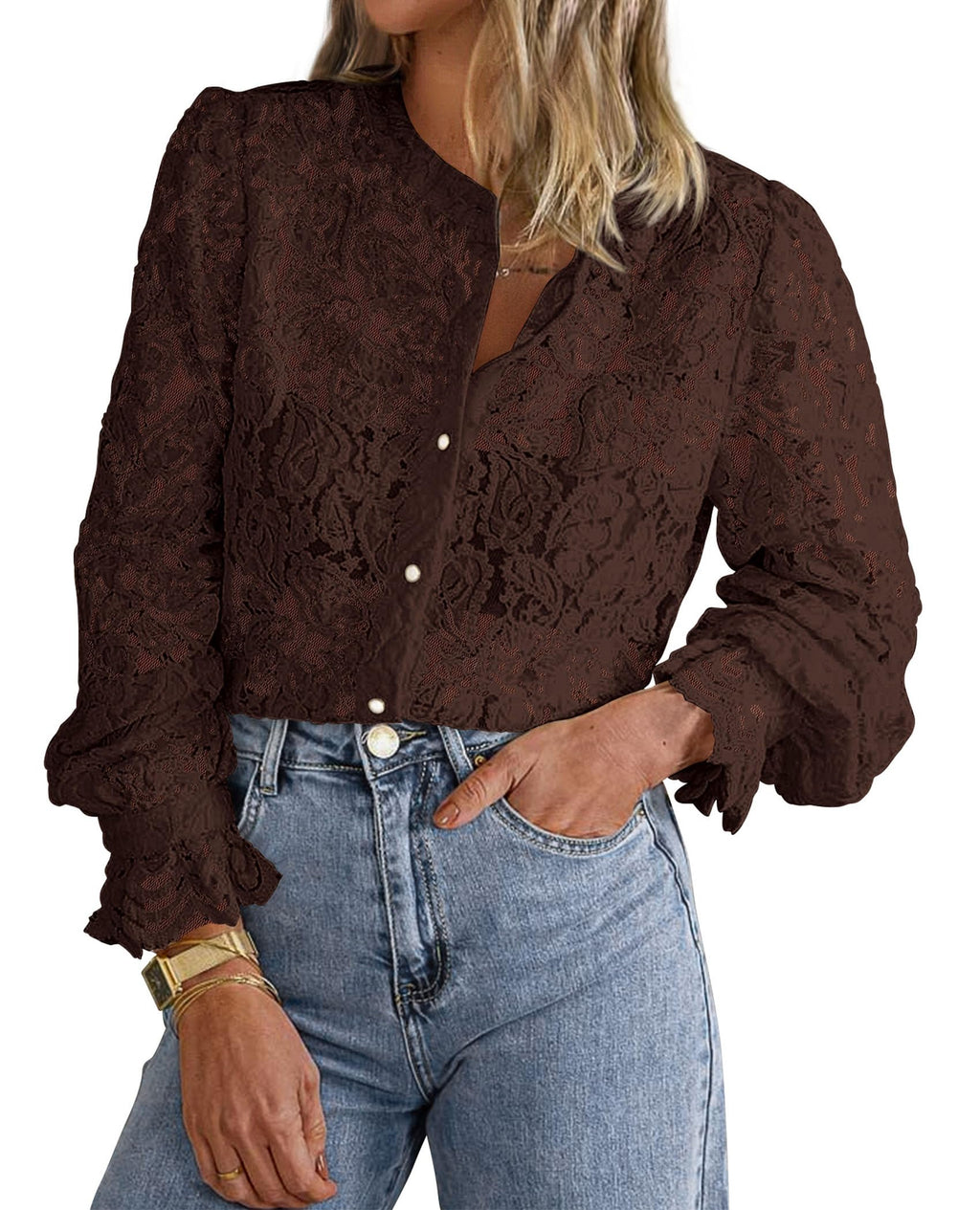 PRETTYGARDEN Women's Fall Trendy Long Sleeve Lace Tops