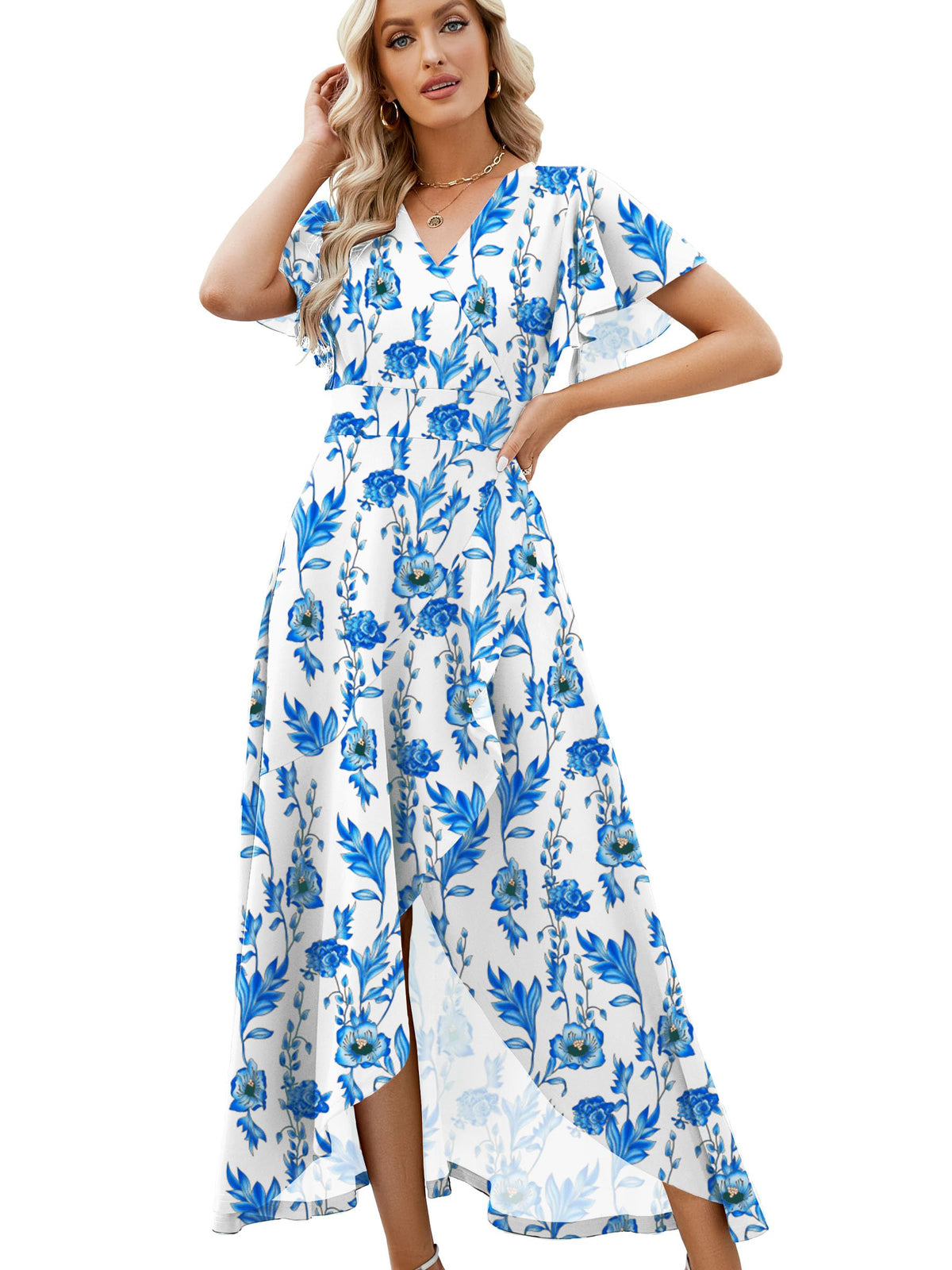 ZZV Formal Dresses for Women Gowns Evening V Neck Wedding Guest Dresses