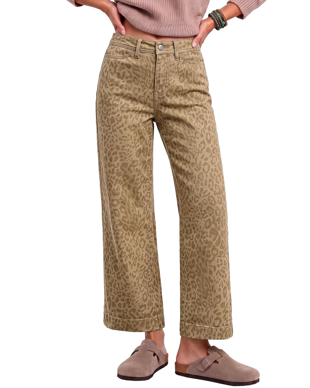 luvamia Wide Leg Jeans for Women Leopard Cheetah Print Ankle Denim Pants