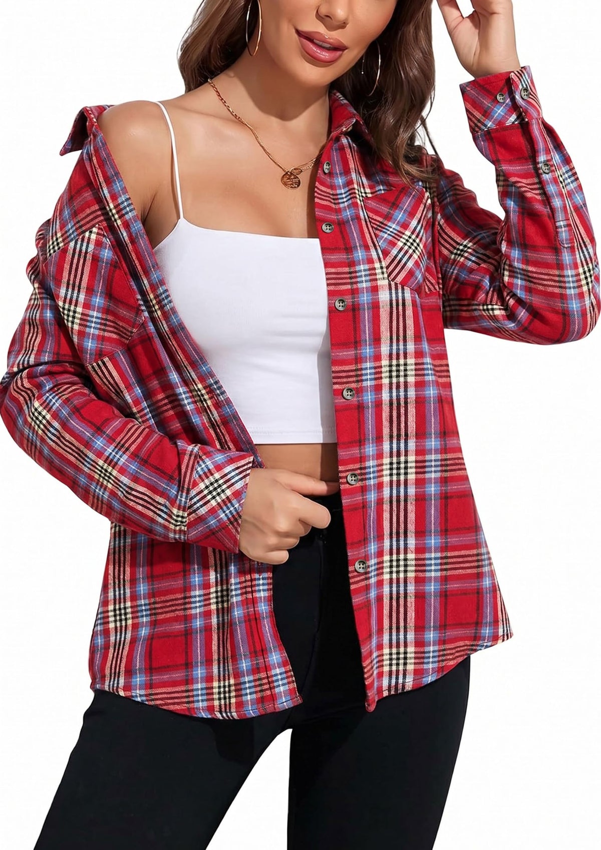KevaMolly Plaid Flannel Shirts for Women Long Sleeve