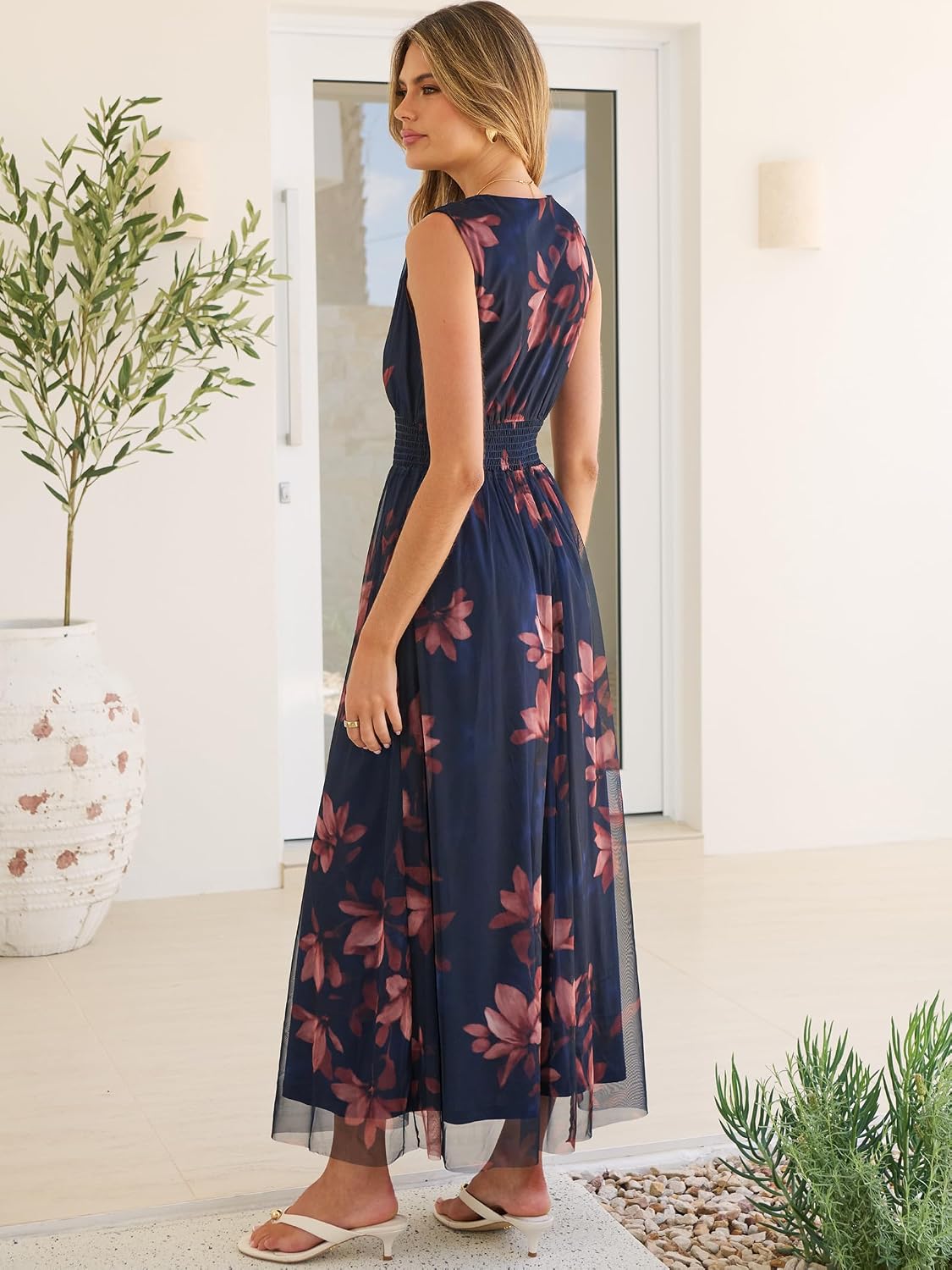ANRABESS Women's Floral Tulle Wedding Guest Maxi Dress
