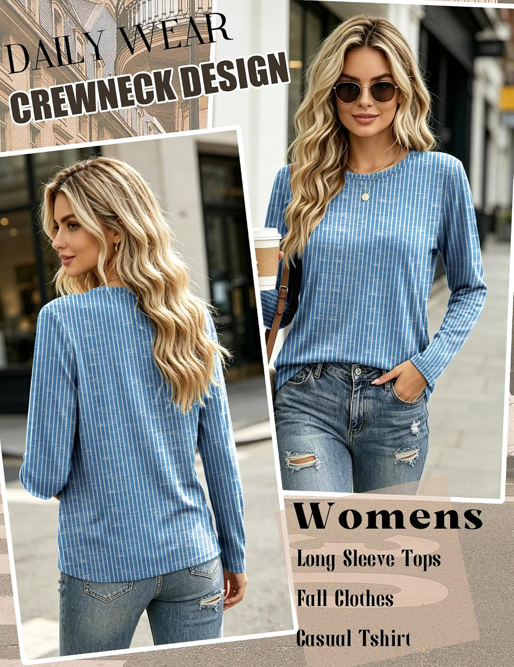 Zeagoo Women's Casual Shirts Long Sleeve Tops Crewneck Tshirts Fall Clothes