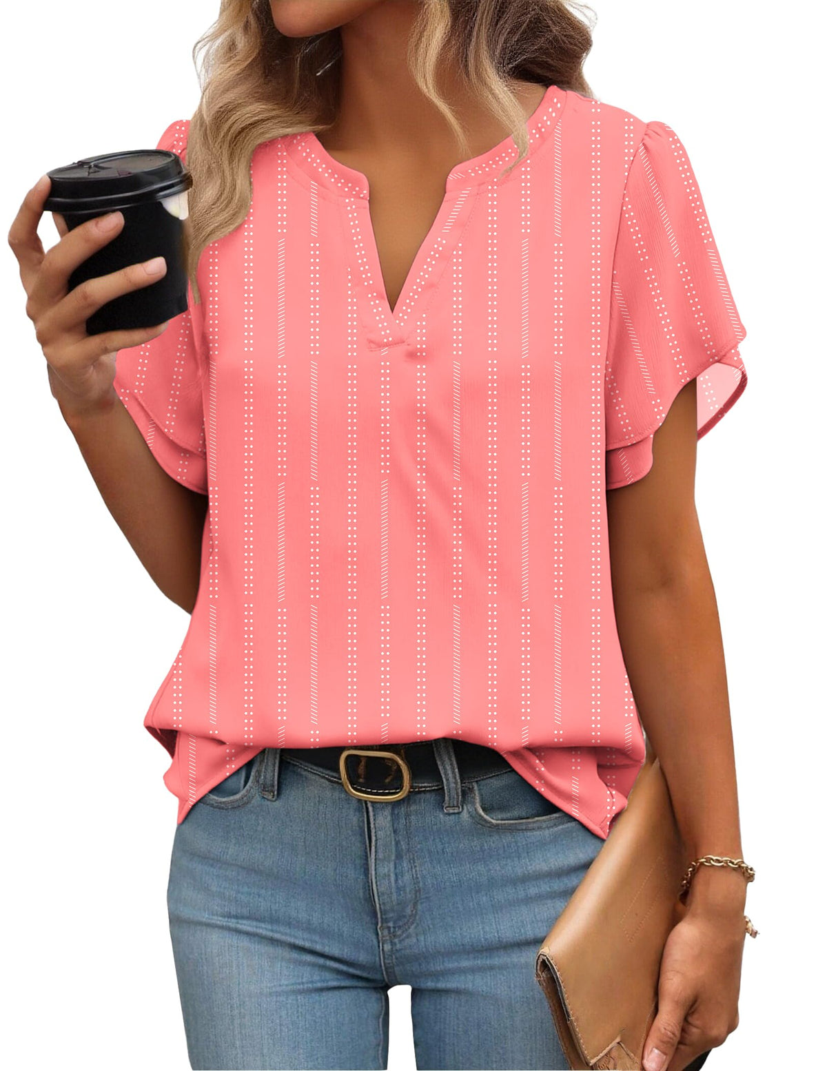 Zeagoo Womens Dressy Casual Chffon Shirts Short Sleeve V Neck Work Blouse