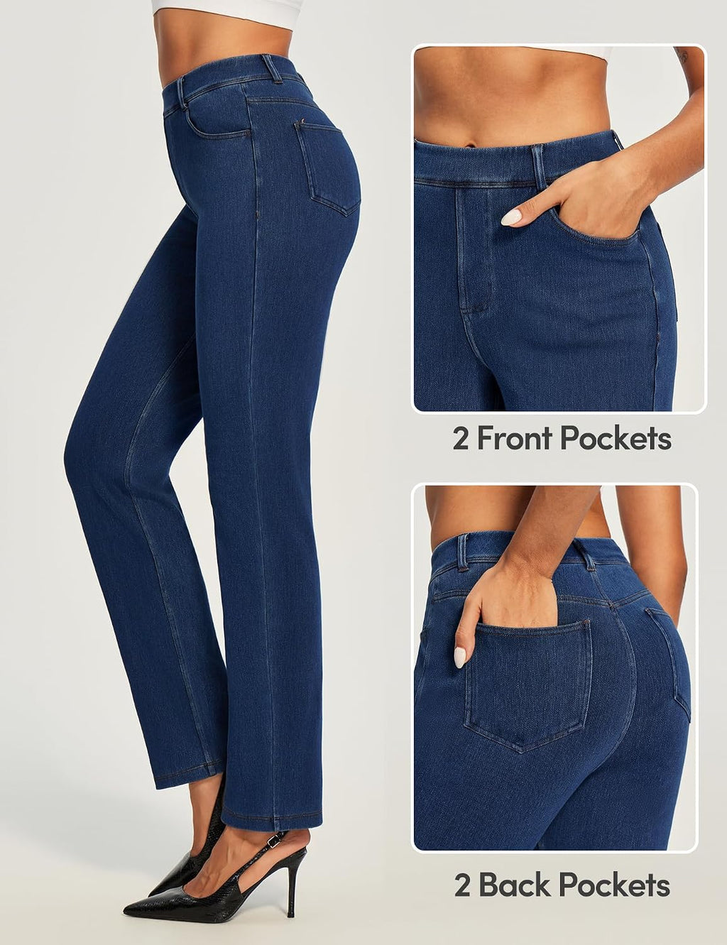Stretchy Straight Leg Jeans for Women Pull On High Waisted Trendy Denim