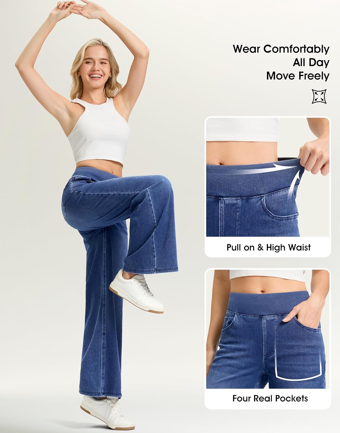 Rammus Wide Leg Jeans Woman High Waisted Pull On Stretchy Denim Pants