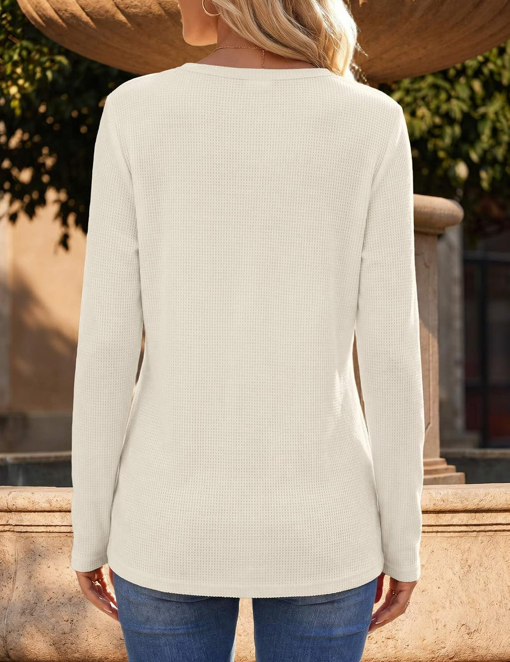 Zeagoo Women's Long Sleeve Waffle Knit Tops 2026 Fall Henley V Neck Shirts