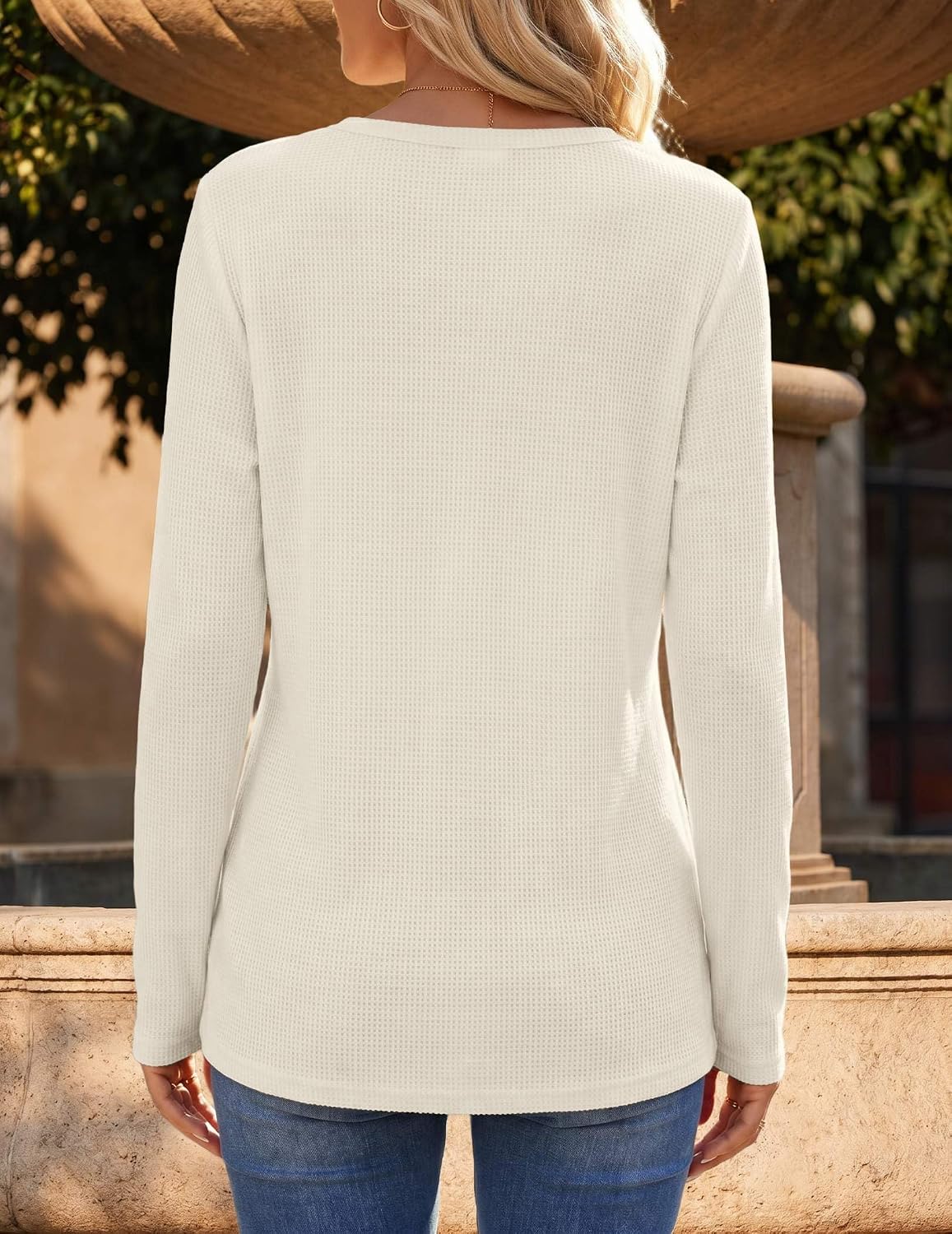 Zeagoo Women's Long Sleeve Waffle Knit Tops 2026 Fall Henley V Neck Shirts