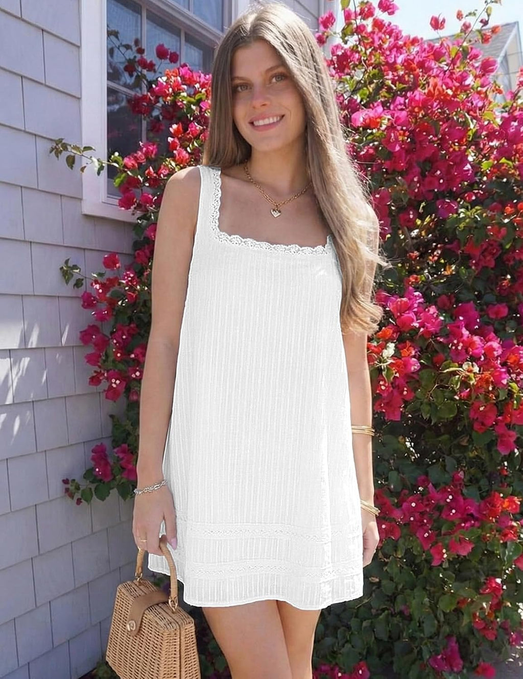 FOMELY Womens Square Neck Cotton Sundress Casual Summer Mini Dress 2026