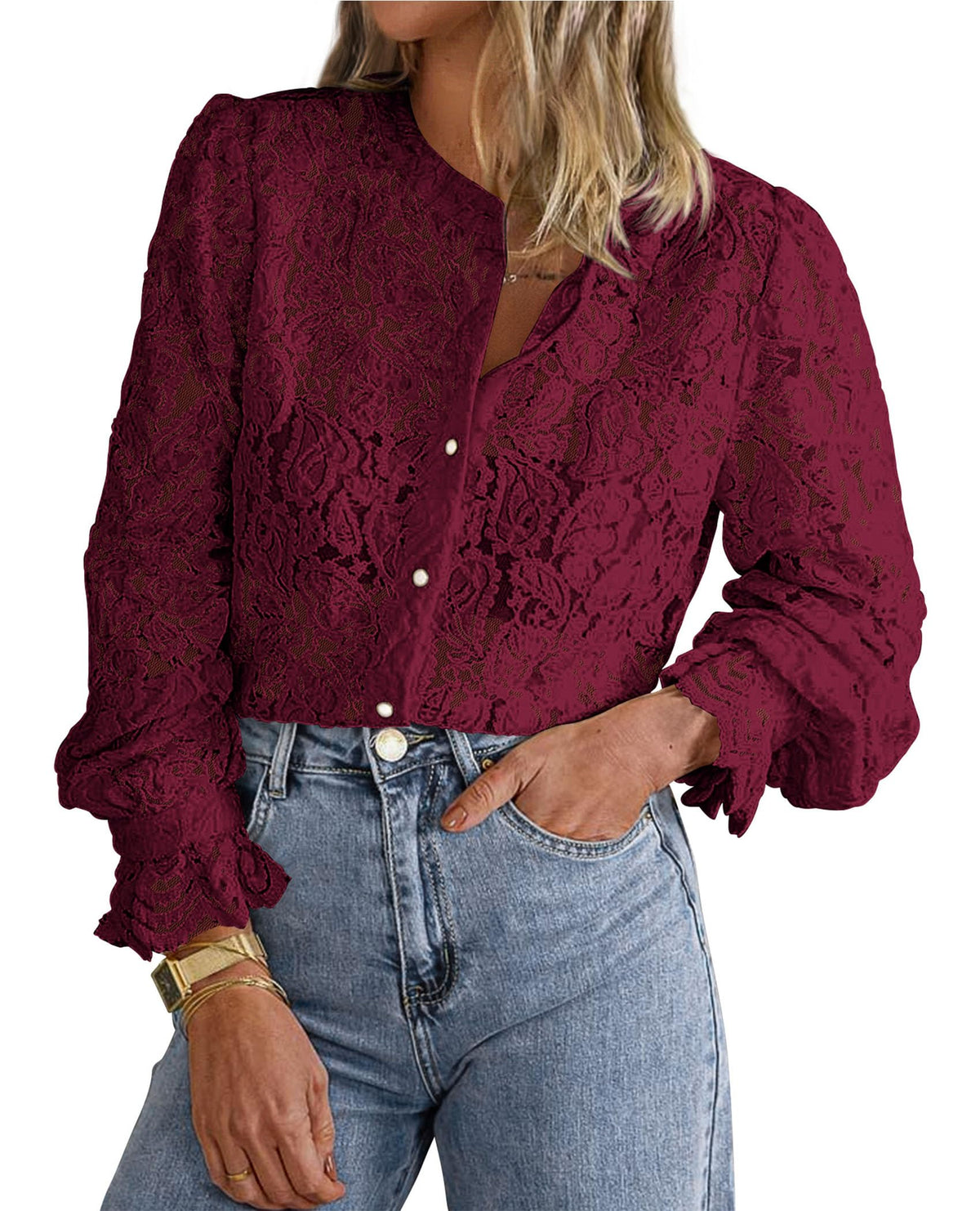 PRETTYGARDEN Women's Fall Trendy Long Sleeve Lace Tops