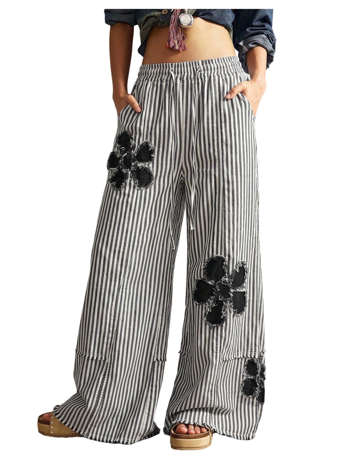 BEAUDRM Women's Y2K Baggy Jeans Wide Leg Jeans Denim Boho Pants
