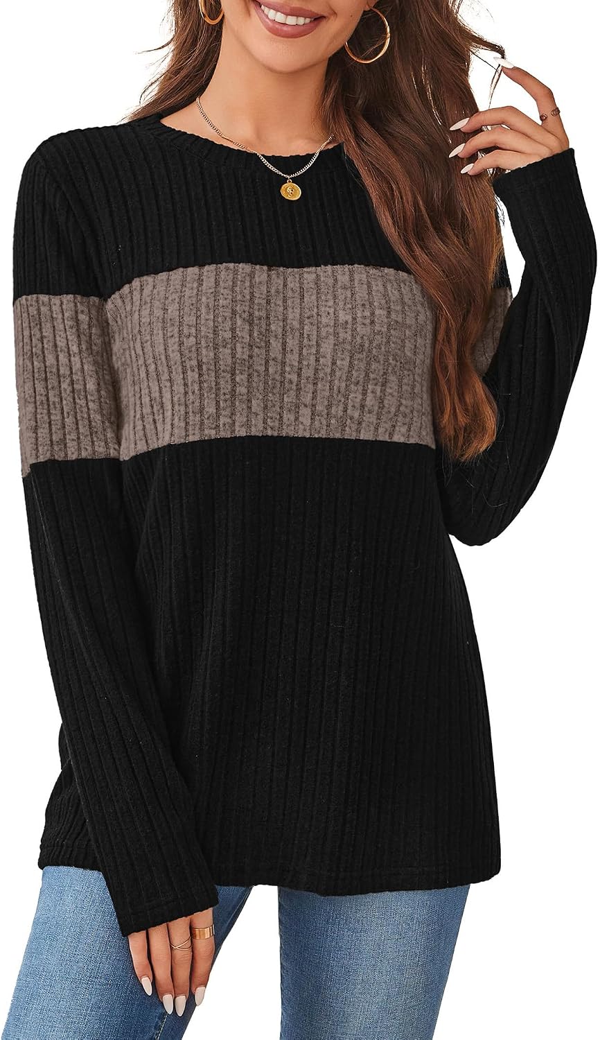 WIHOLL Womens Sweaters Trendy Color Block Tops Long Sleeve Shirts Fall Outfits Early Fall Fashion 2026 Winter Clothing