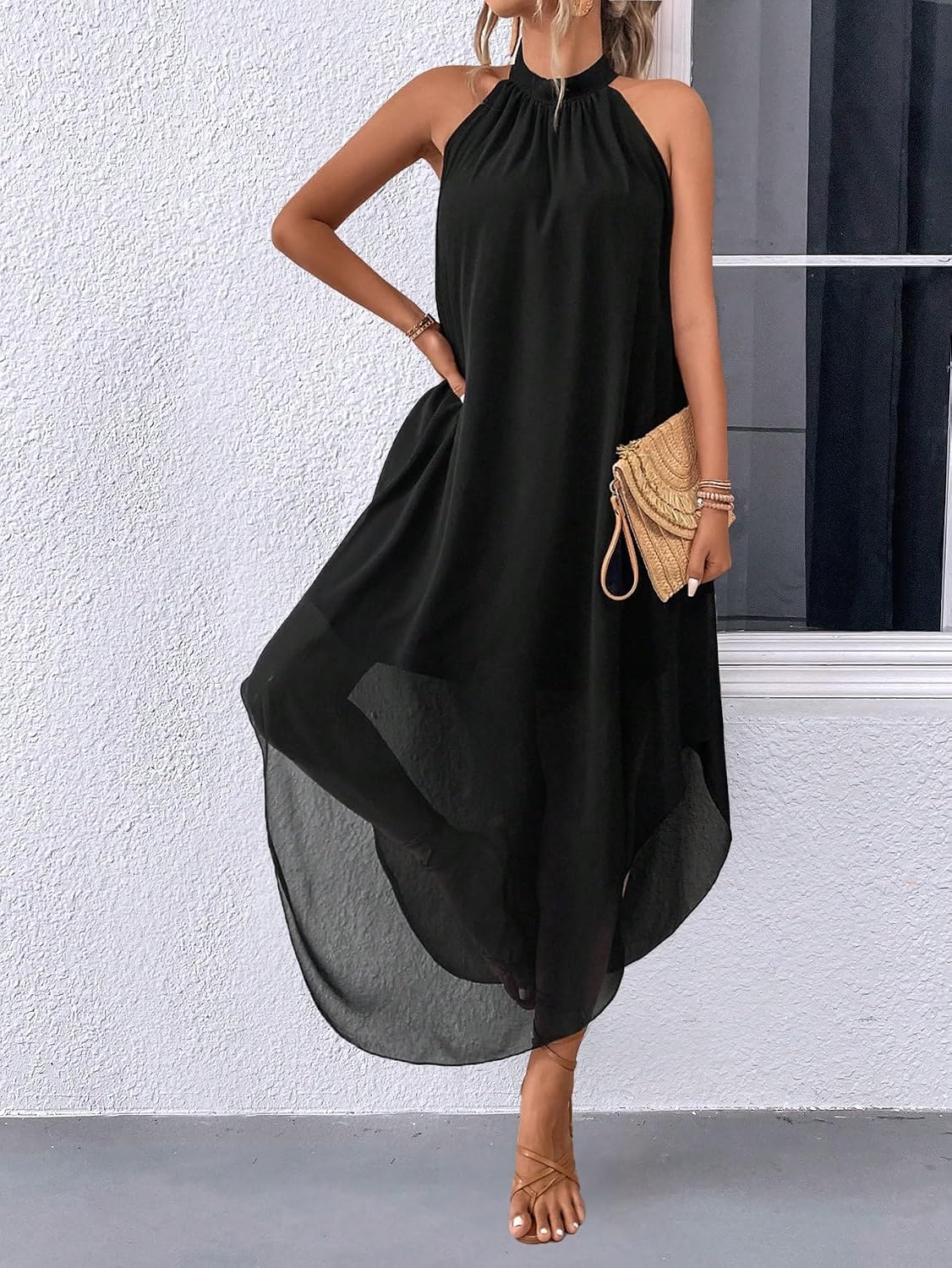 Verdusa Women’s Formal Wedding Guest Dress Halter Flowy Chiffon Long Dress