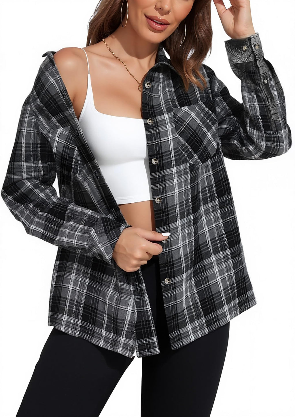 KevaMolly Plaid Flannel Shirts for Women Long Sleeve