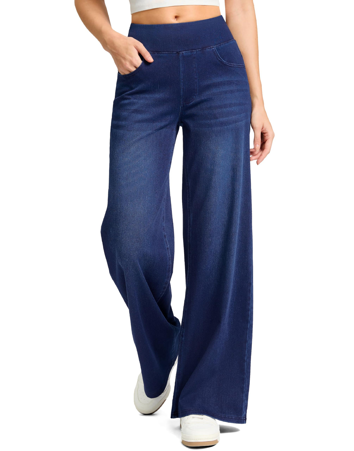 Rammus Wide Leg Jeans Woman High Waisted Pull On Stretchy Denim Pants