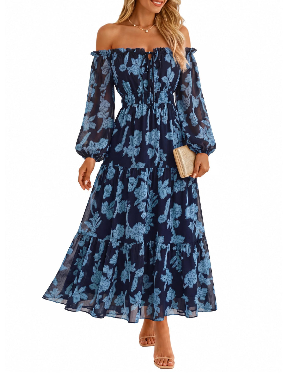 ZESICA Womens 2026 Fall Long Sleeve Floral Maxi Dress