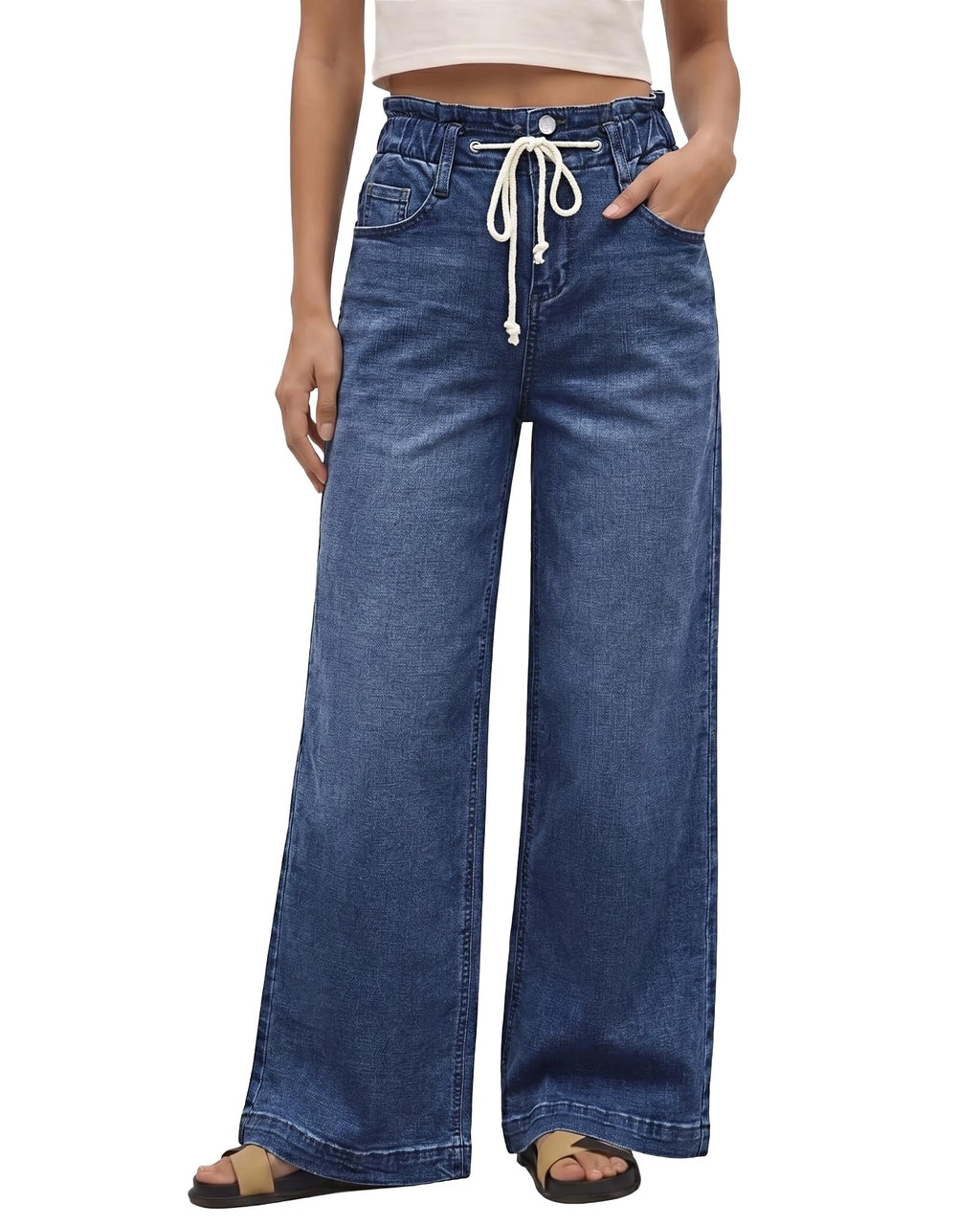 GRAPENT Wide Leg Jeans for Women Stretch High Wasited Elastic Waist Bell Bottom Baggy Y2K Pants