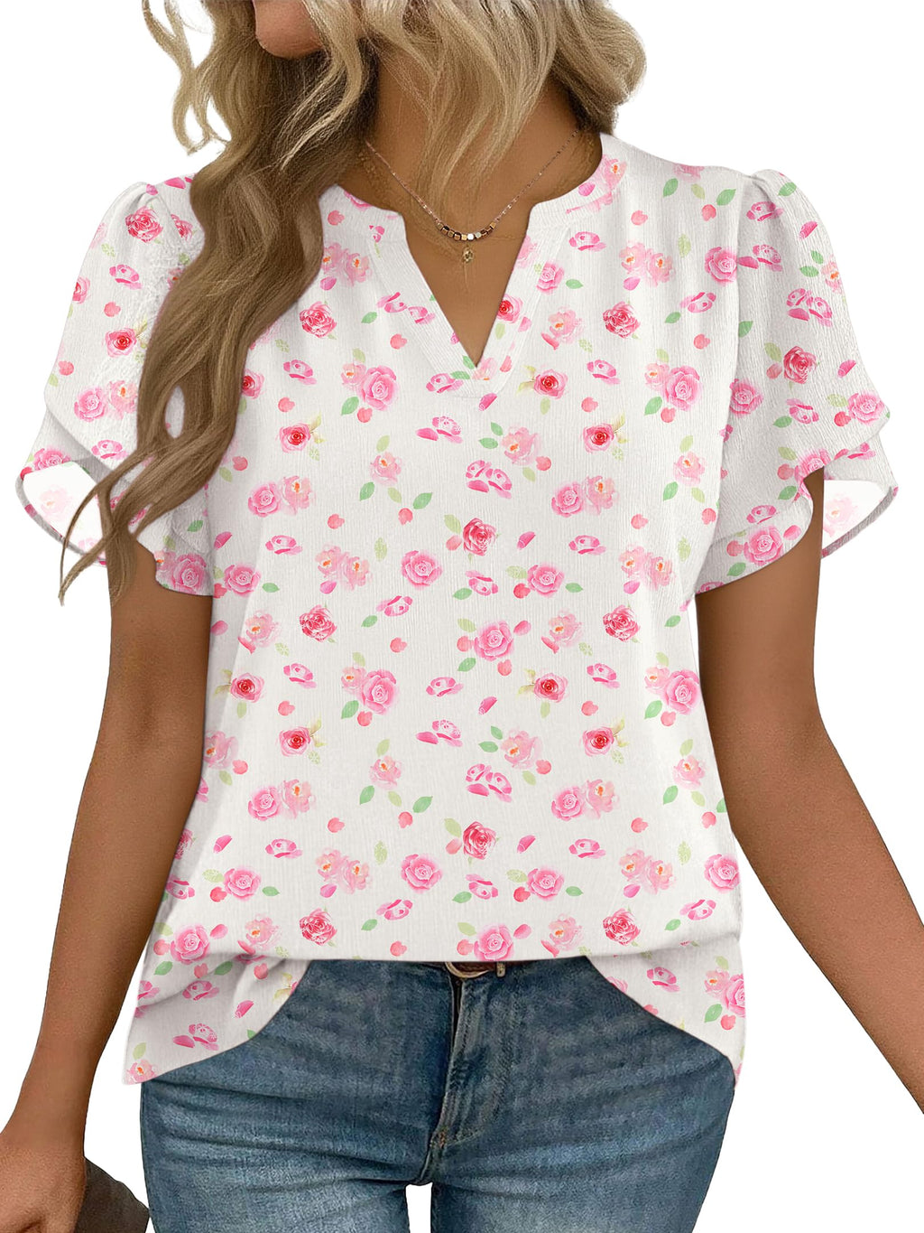 Zeagoo Womens Dressy Casual Chffon Shirts Short Sleeve V Neck Work Blouse