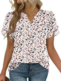 Zeagoo Womens Dressy Casual Chffon Shirts Short Sleeve V Neck Work Blouse
