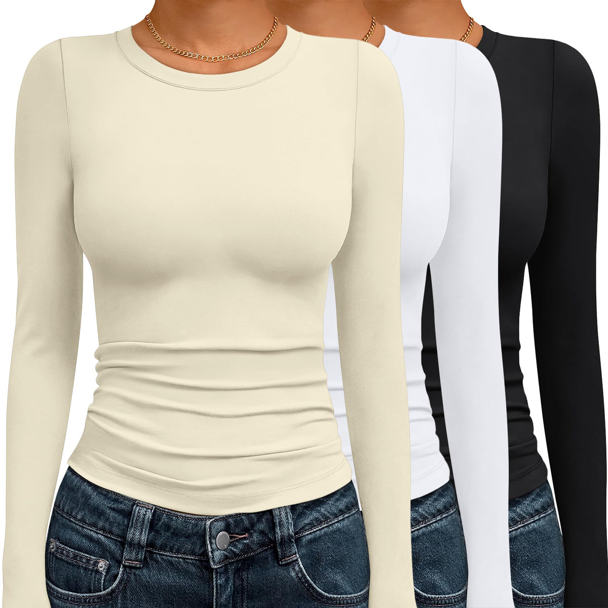 AUTOMET 3 Pack Womens Long Sleeve Basic Shirts Underscrub Compression Tops
