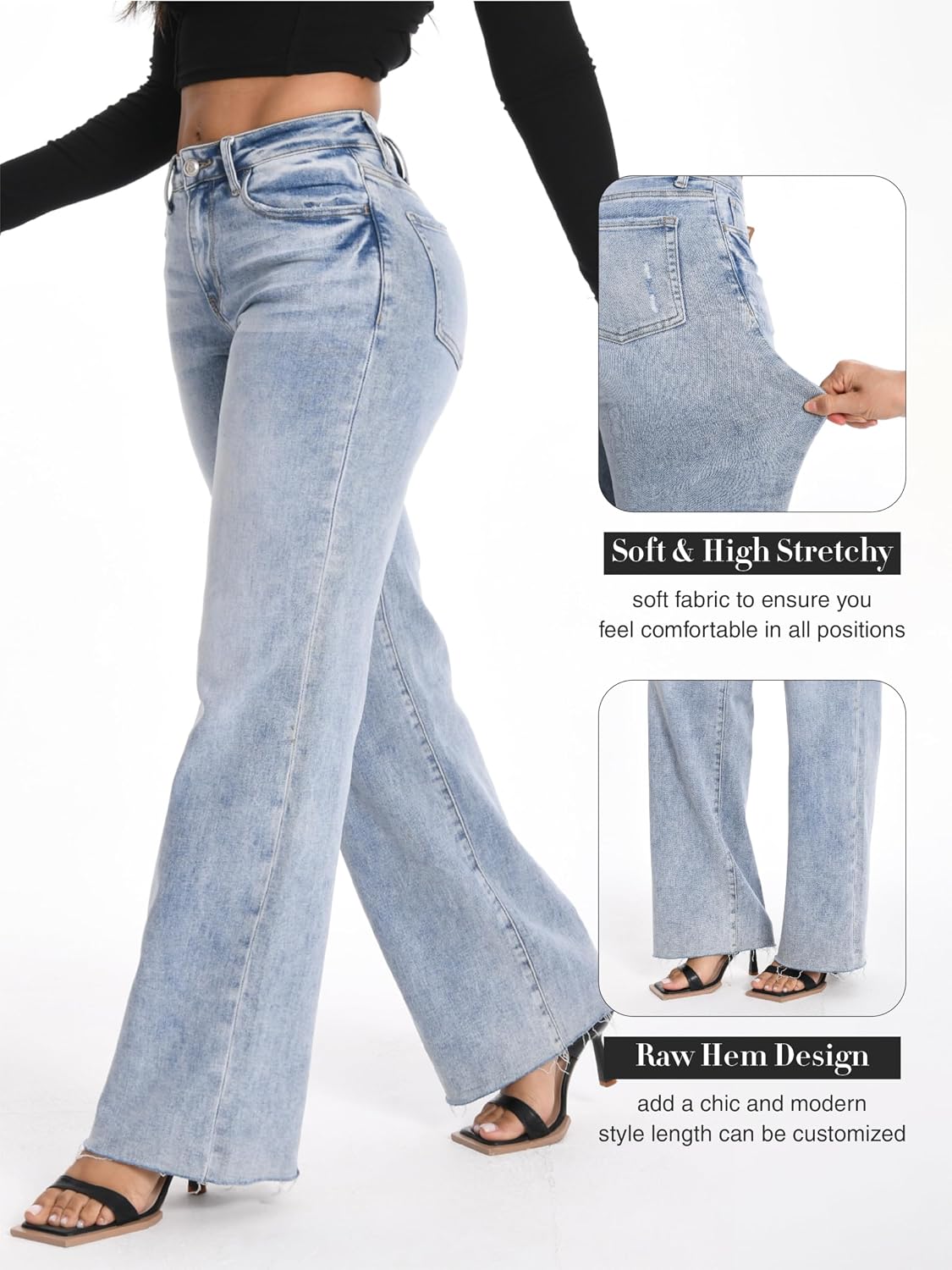 ONESO Wide Leg Jeans for Women High Waisted Stretchy Baggy Denim Pants