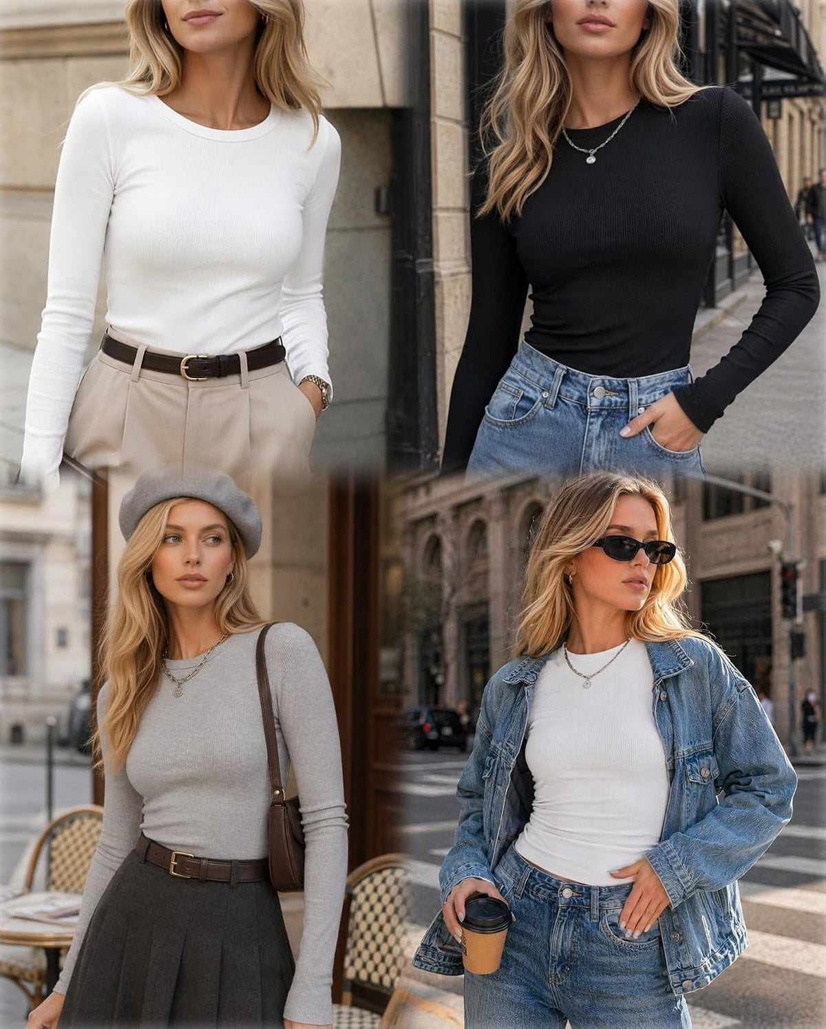 Zeagoo Women Long Sleeve Shirts Ribbed Slim Fit Tops Crewneck Basic Tee