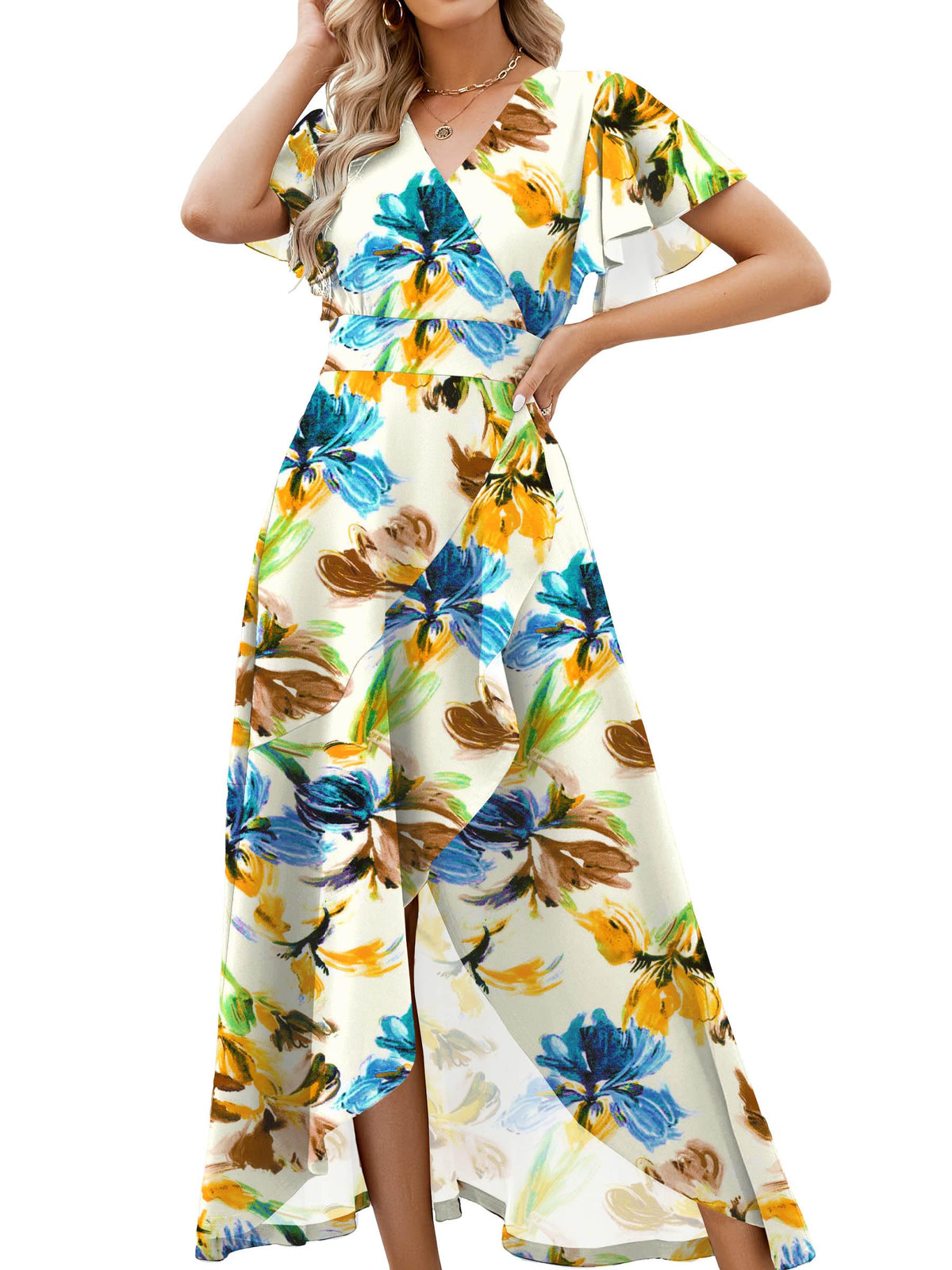 ZZV Formal Dresses for Women Gowns Evening V Neck Wedding Guest Dresses