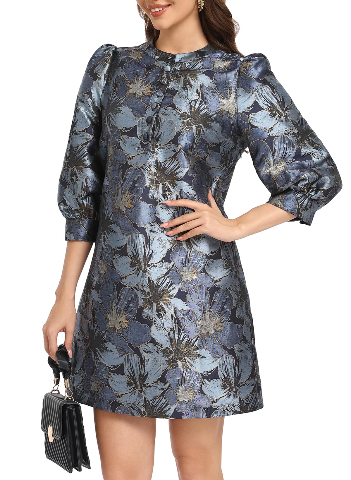 Ladyful Women's Floral Jacquard Dress Cocktail Mini Shift Dresses