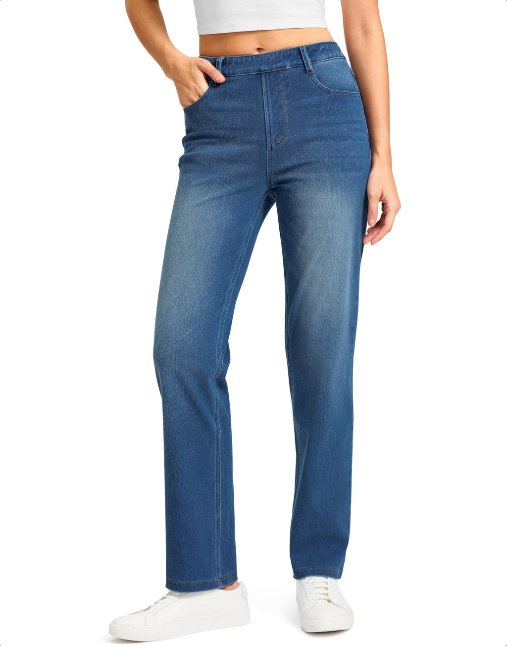 Rammus Womens Stretchy Pull on Straight Leg Jeans