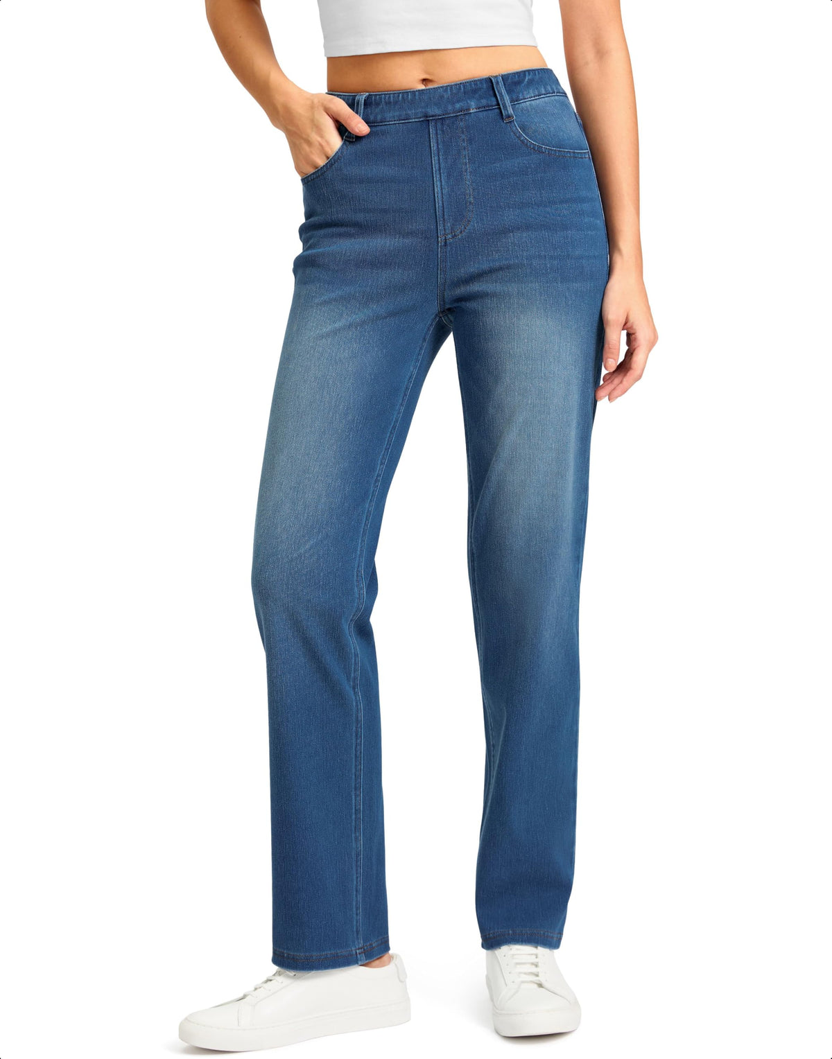 Rammus Womens Stretchy Pull on Straight Leg Jeans