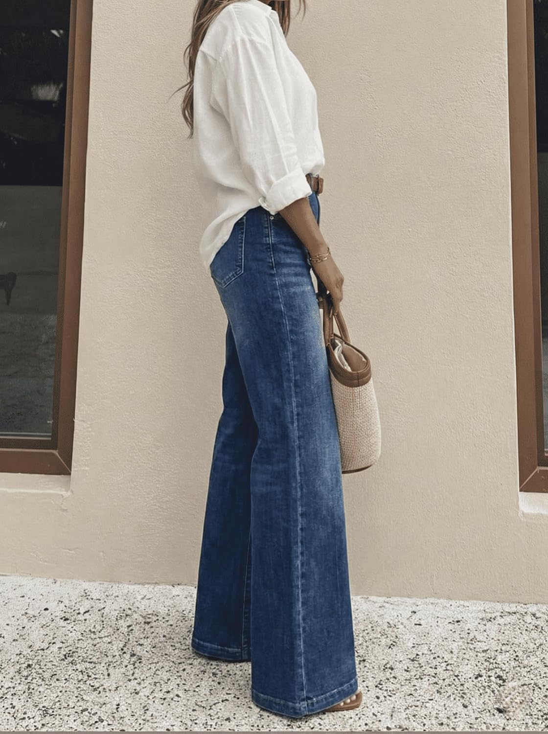 Women's High Waisted Wide Leg Jeans Classic 5-Pocket Dark Wash Long Bootcut Denim Pants for Casual Office Work
