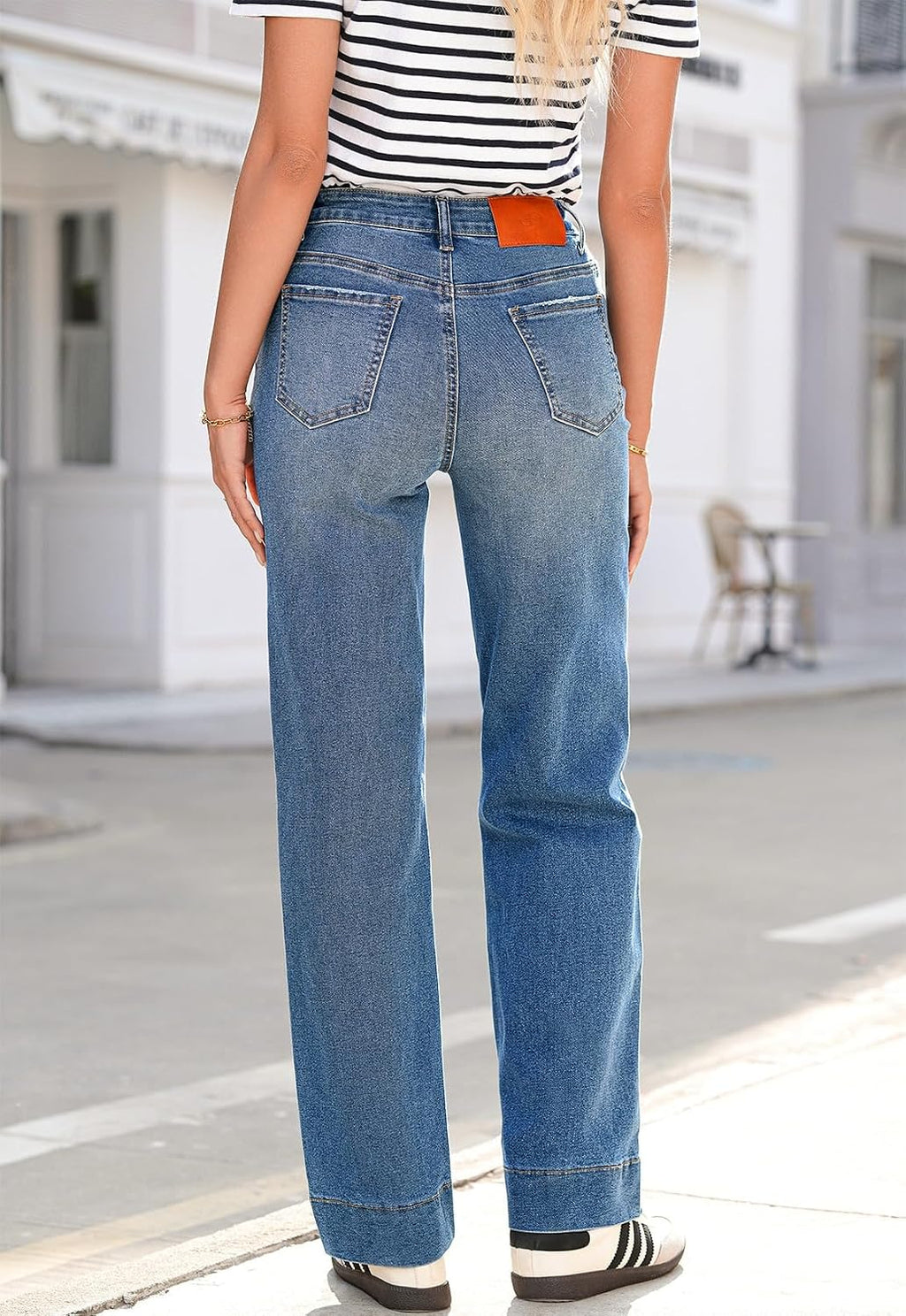 Sidefeel Women's High Waisted Straight Leg Jeans Drawstring Denim Pants