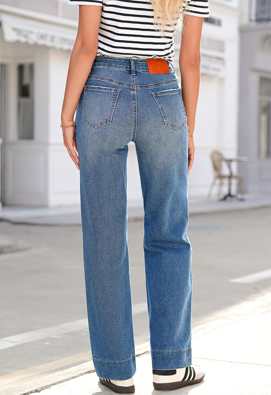 Sidefeel Women's High Waisted Straight Leg Jeans Drawstring Denim Pants