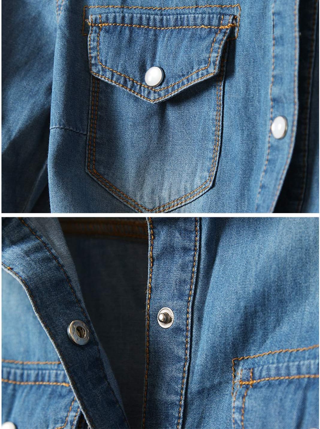 Women's Denim Shirt Roll Up 3/4 Sleeve Tie Front Knot Chambray Crop Top