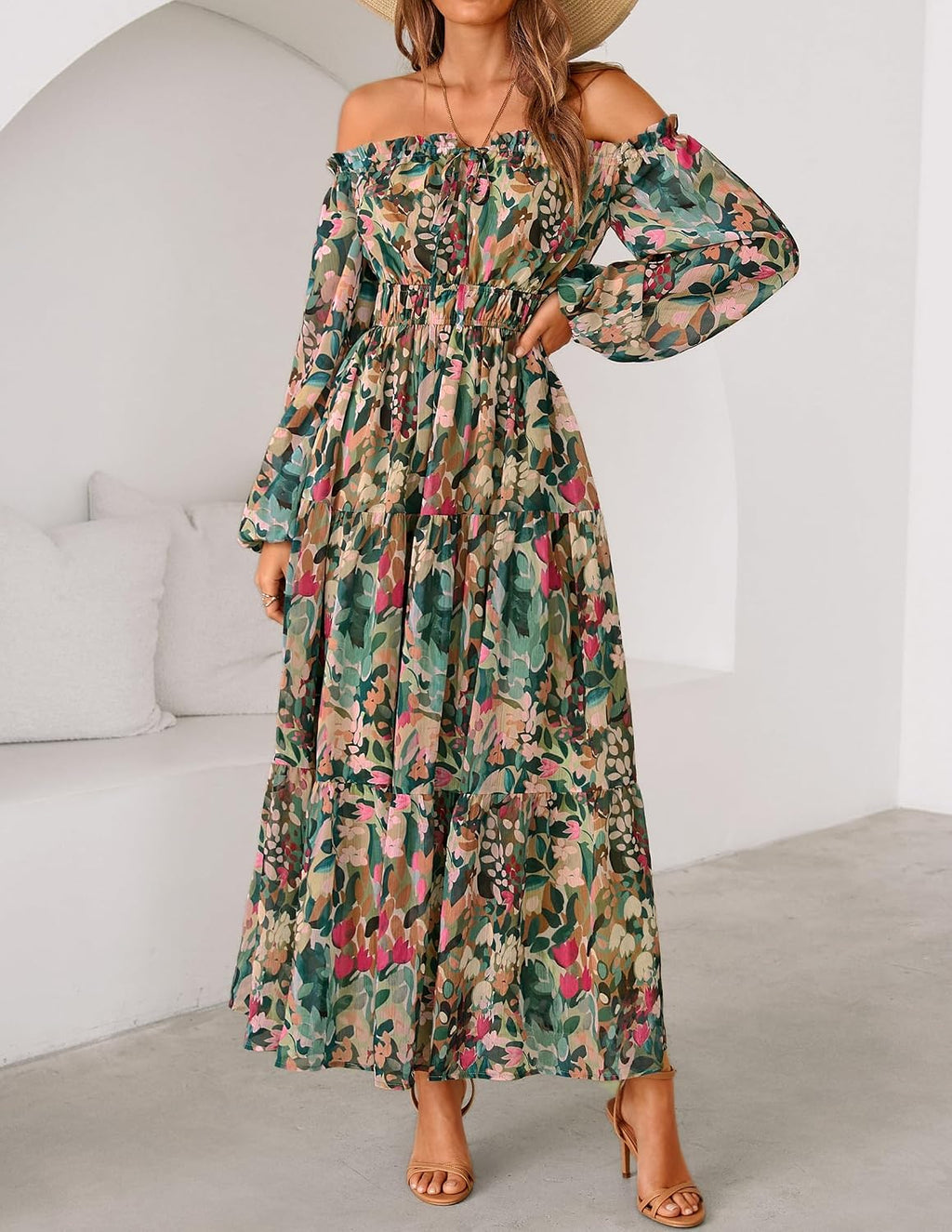 ZESICA Womens 2026 Fall Long Sleeve Floral Maxi Dress