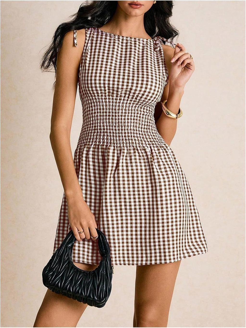Floerns Women's Gingham A Line Dress Mini Checkered Elegant Dresses
