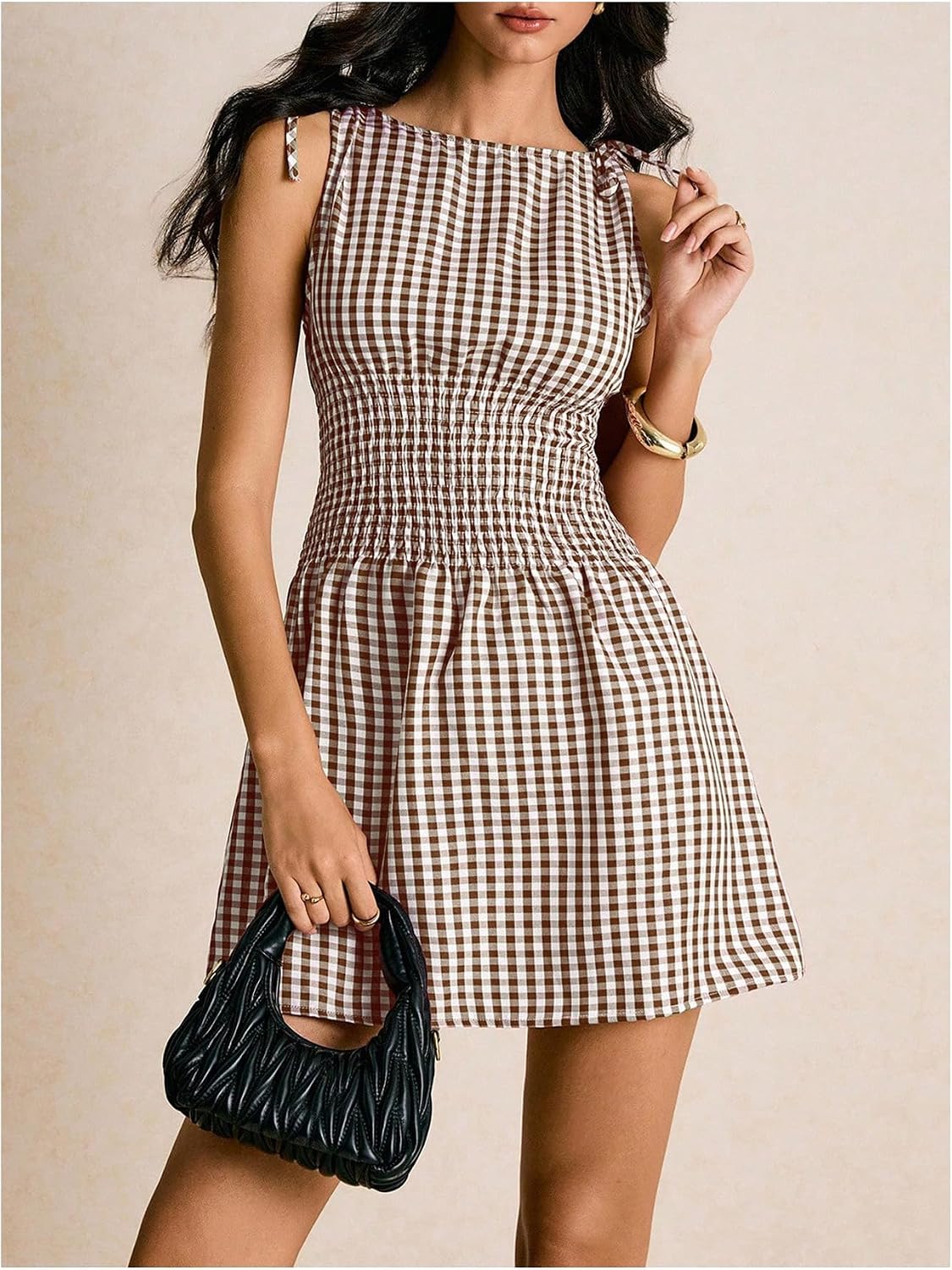 Floerns Women's Gingham A Line Dress Mini Checkered Elegant Dresses
