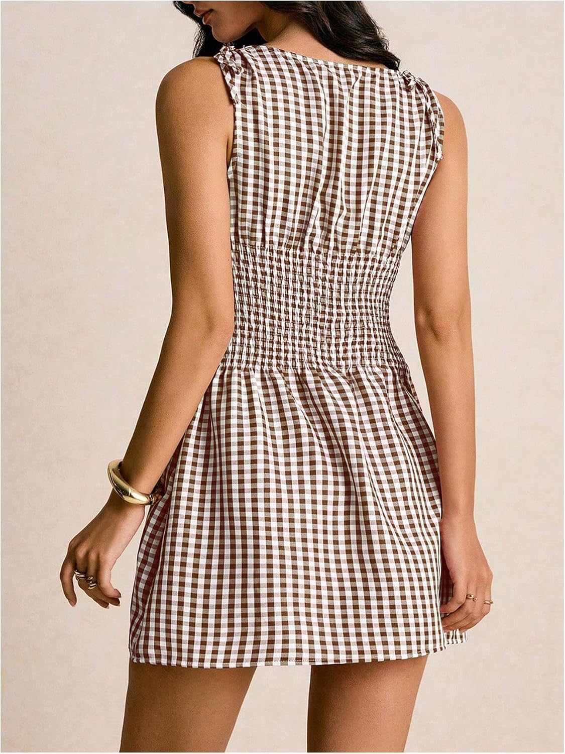 Floerns Women's Gingham A Line Dress Mini Checkered Elegant Dresses