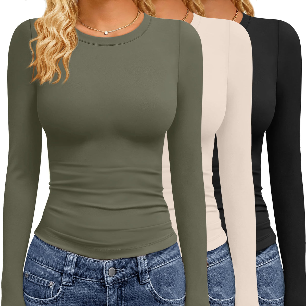 GAYHAY 3 Pack Womens Long Sleeve T Shirts Crew Neck Fall Winter Top 2026