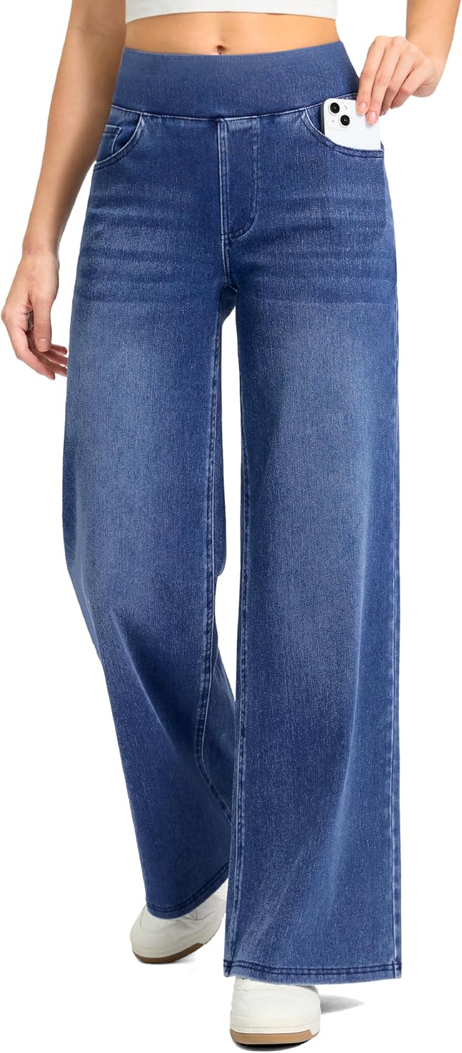 Rammus Wide Leg Jeans Woman High Waisted Pull On Stretchy Denim Pants