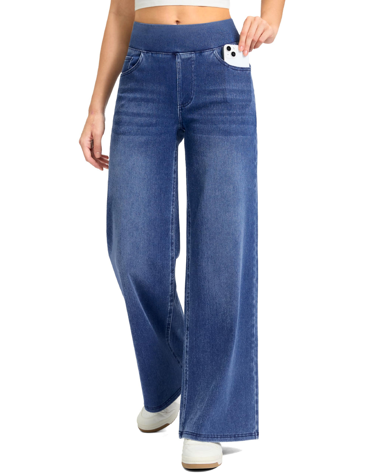 Rammus Wide Leg Jeans Woman High Waisted Pull On Stretchy Denim Pants