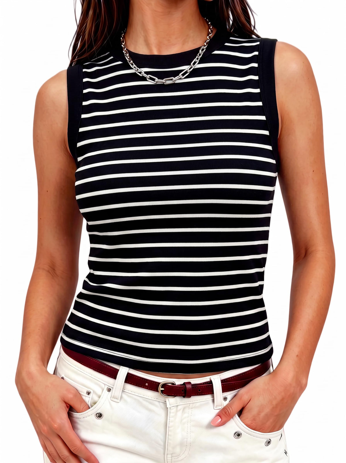 Meetrendi Women's Premium Cotton Tank Top Sleeveless Fitted Crop Basic Top
