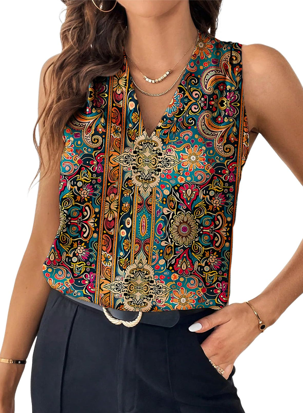 EVALESS Business Casual Tops for Women Pleated V Neck