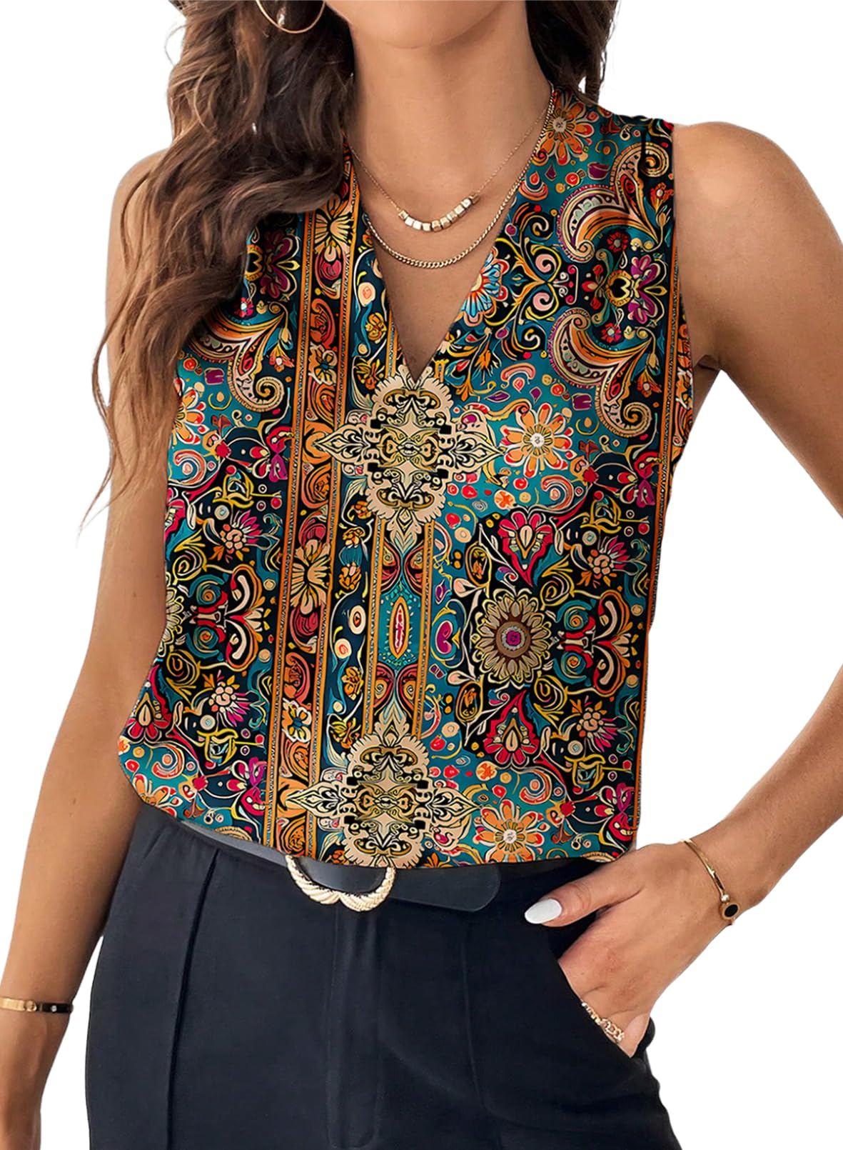 EVALESS Business Casual Tops for Women Pleated V Neck