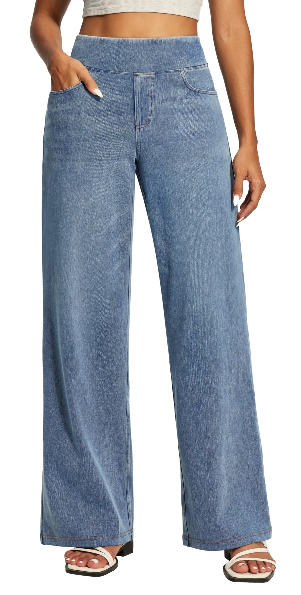 Wide Leg Jeans for Women High Waisted Pull On Sweatpant Jean Denim Pants
