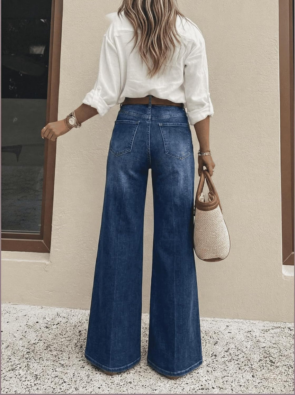 Women's High Waisted Wide Leg Jeans Classic 5-Pocket Dark Wash Long Bootcut Denim Pants for Casual Office Work