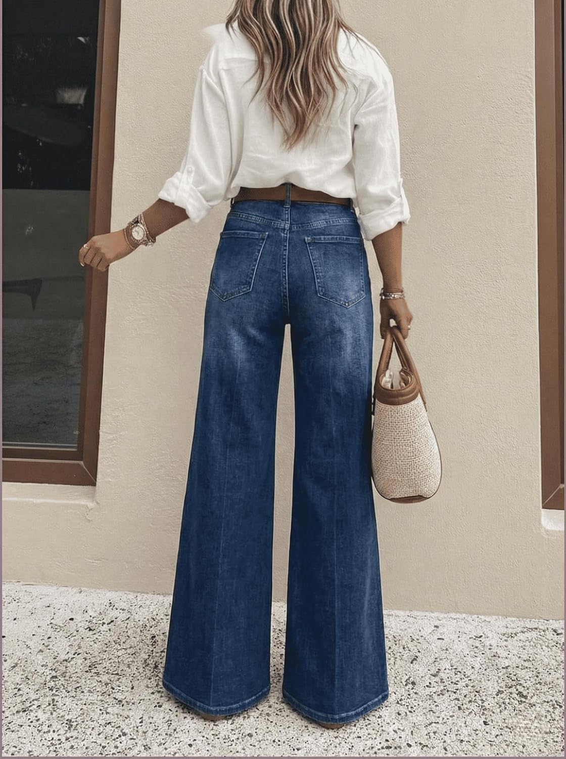 Women's High Waisted Wide Leg Jeans Classic 5-Pocket Dark Wash Long Bootcut Denim Pants for Casual Office Work