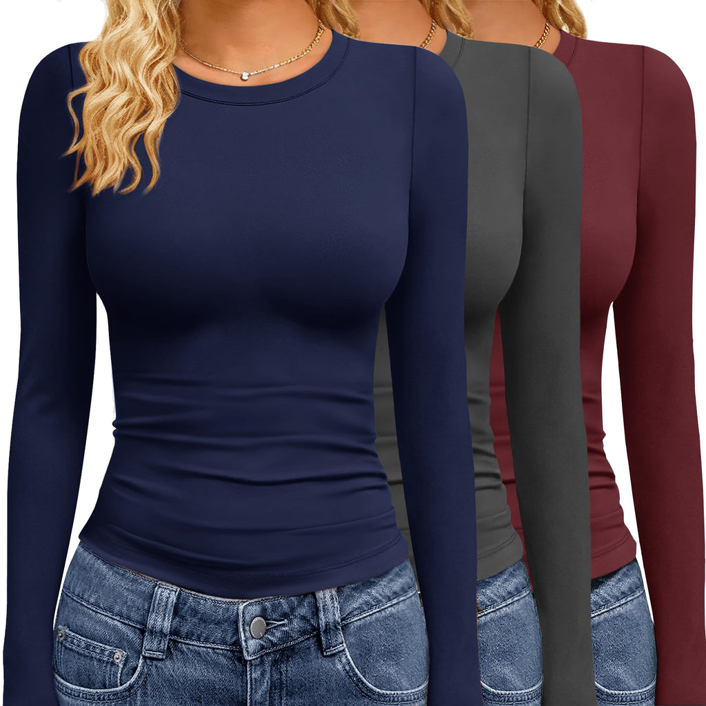 GAYHAY 3 Pack Womens Long Sleeve T Shirts Crew Neck Fall Winter Top 2026