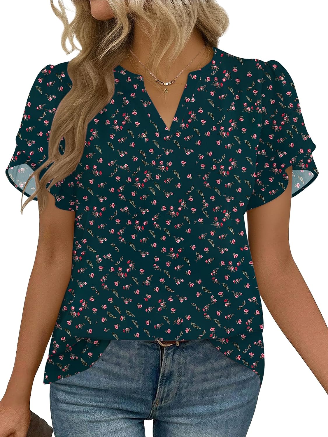 Zeagoo Womens Dressy Casual Chffon Shirts Short Sleeve V Neck Work Blouse