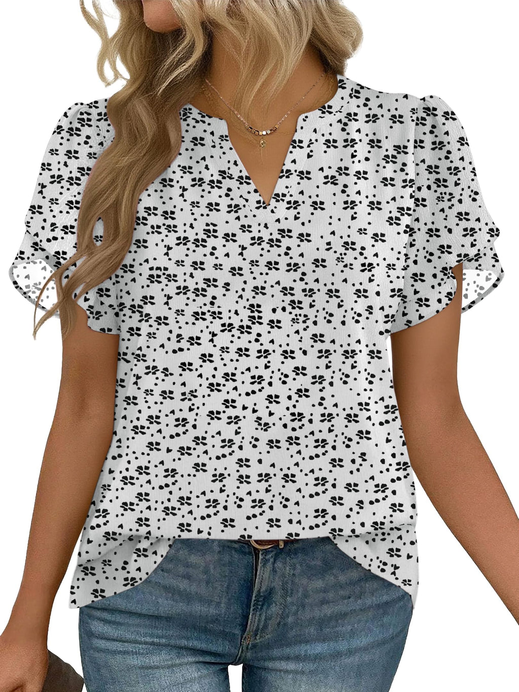 Zeagoo Womens Dressy Casual Chffon Shirts Short Sleeve V Neck Work Blouse
