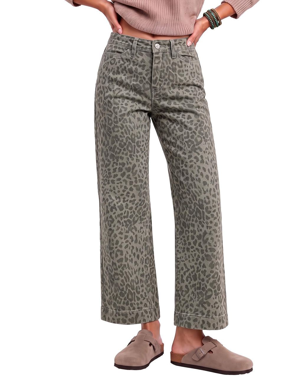 luvamia Wide Leg Jeans for Women Leopard Cheetah Print Ankle Denim Pants